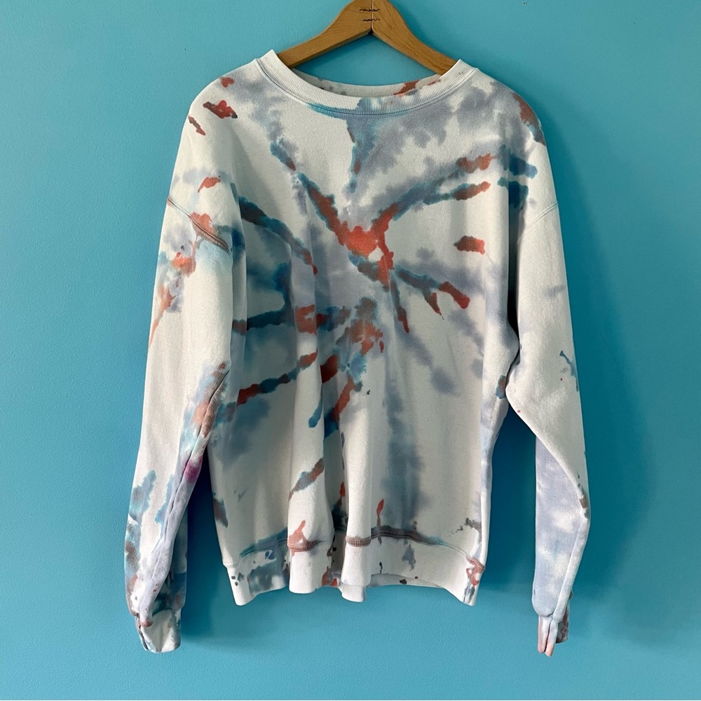 Crewneck Tie Dye Sweatshirt Pullover Blue Purple Red Comfy Lounge
